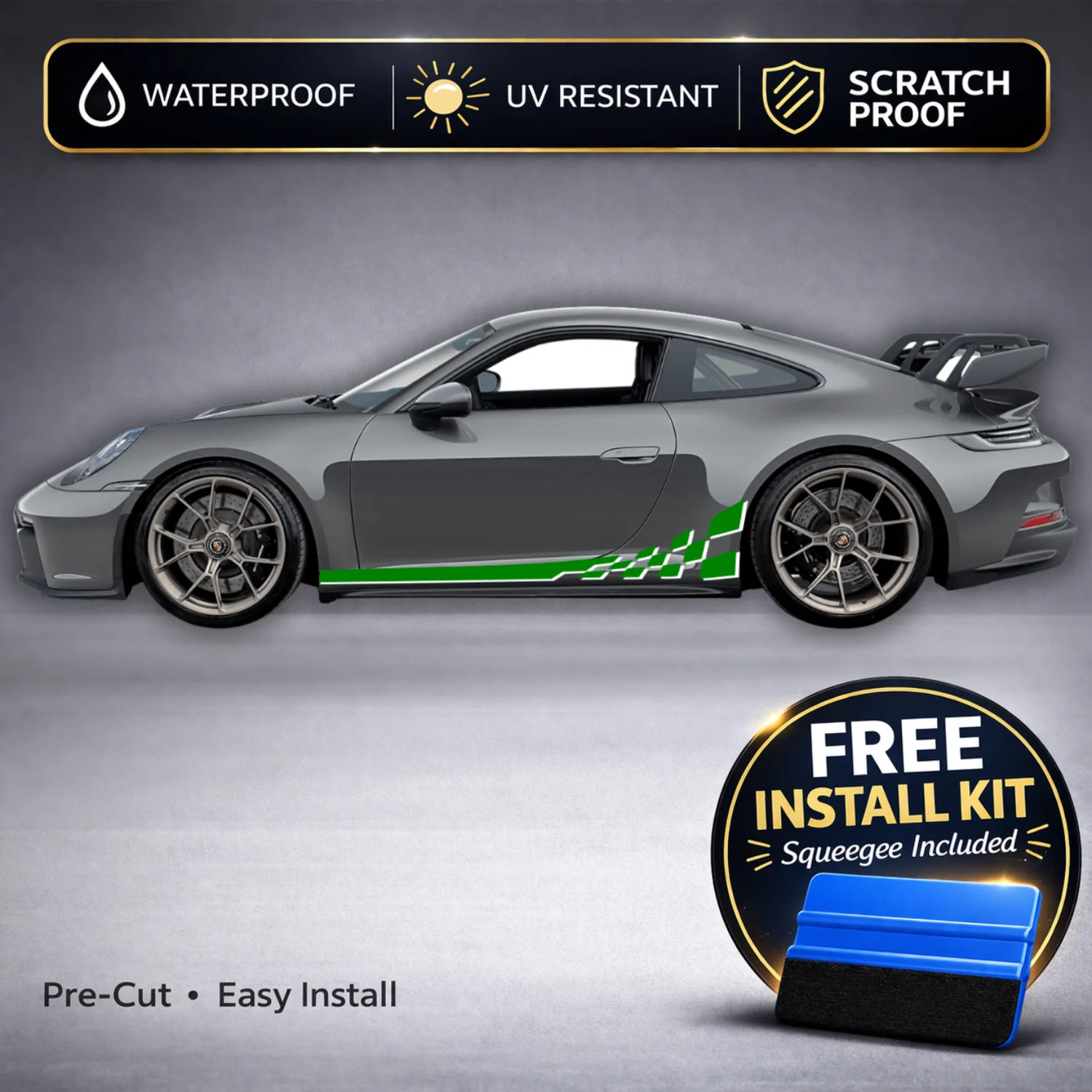 Compatible With Porsche 911 GT3 Checkered Racing Stripe Decals – Two-Tone Rocker
