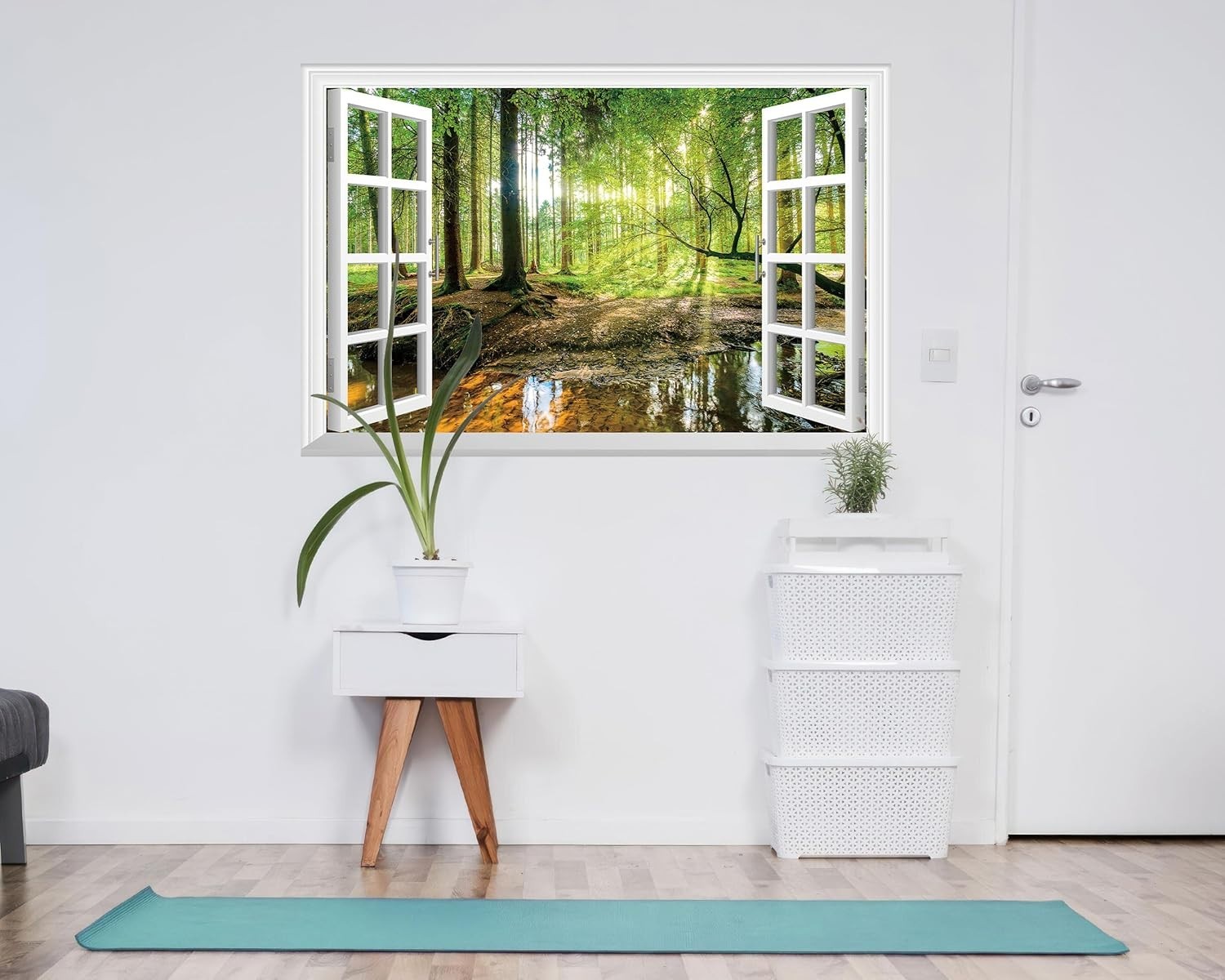 Tropical Jungle Faux Window Wall Mural – 48"x32" Decorative Stickers Set