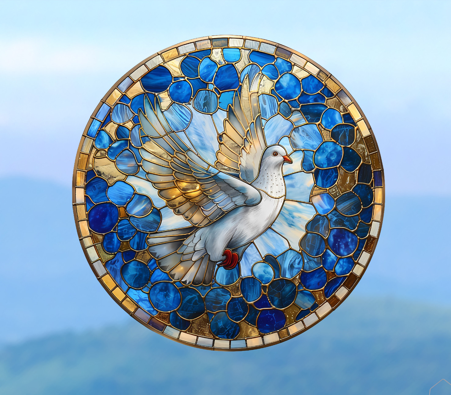 Holy Spirit Peace Dove Faux Stained-Glass WINDOW CLING Size 8" Round Vinyl