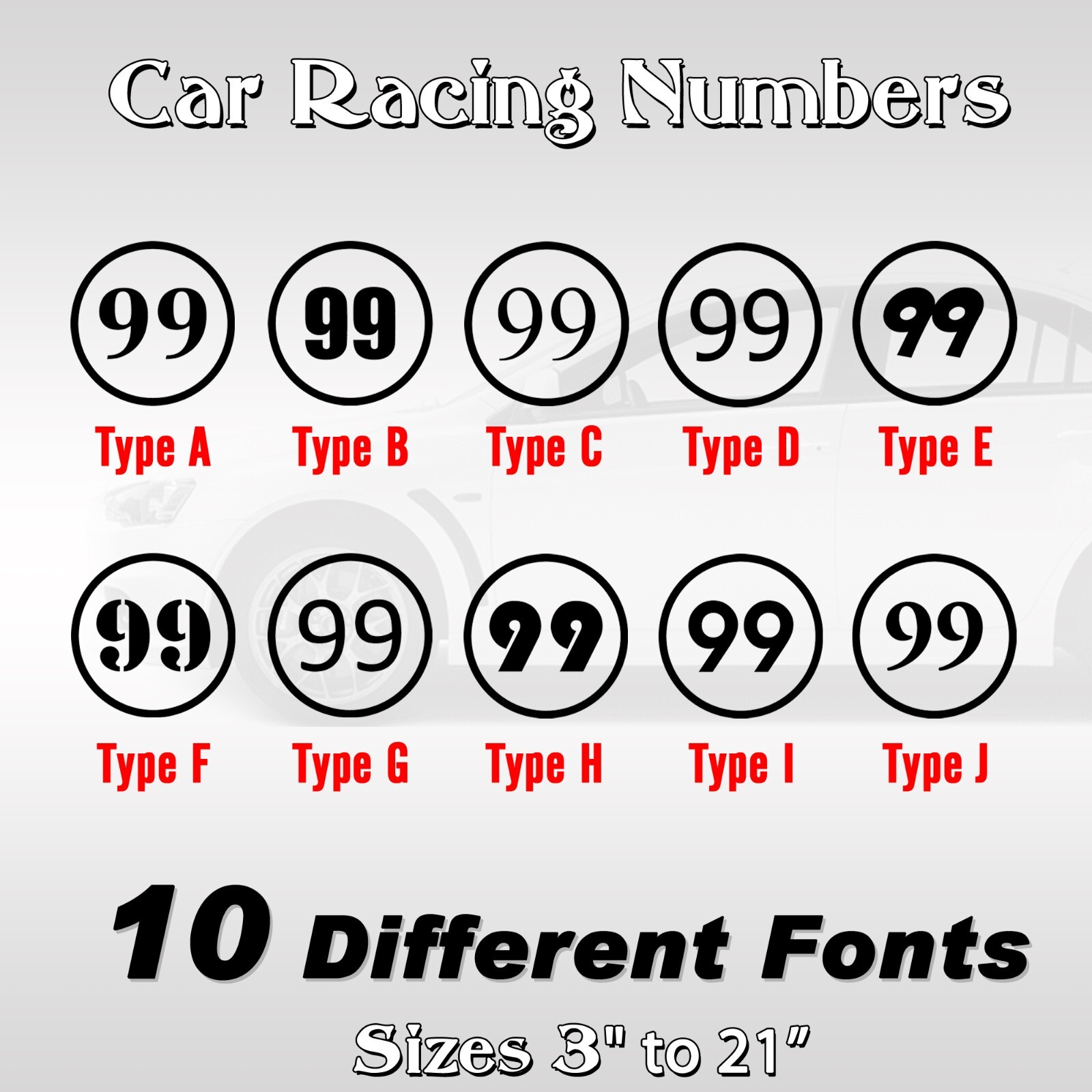 2 pack Racing Car numbers circle die-cut decal door custom number rally sport V1