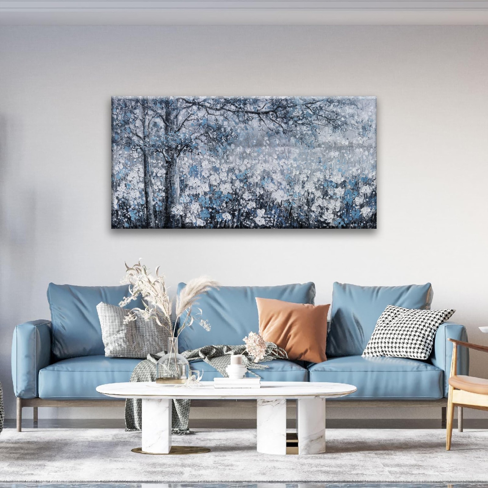 Wall Art for Living Room Blue And White Abstract Tree Flower Modern Artwork C…