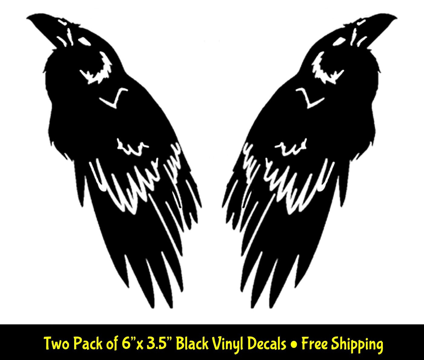 Tribal Raven Crow Two Pack of 6" Black Vinyl Decals Car Truck Bumper Door Laptop