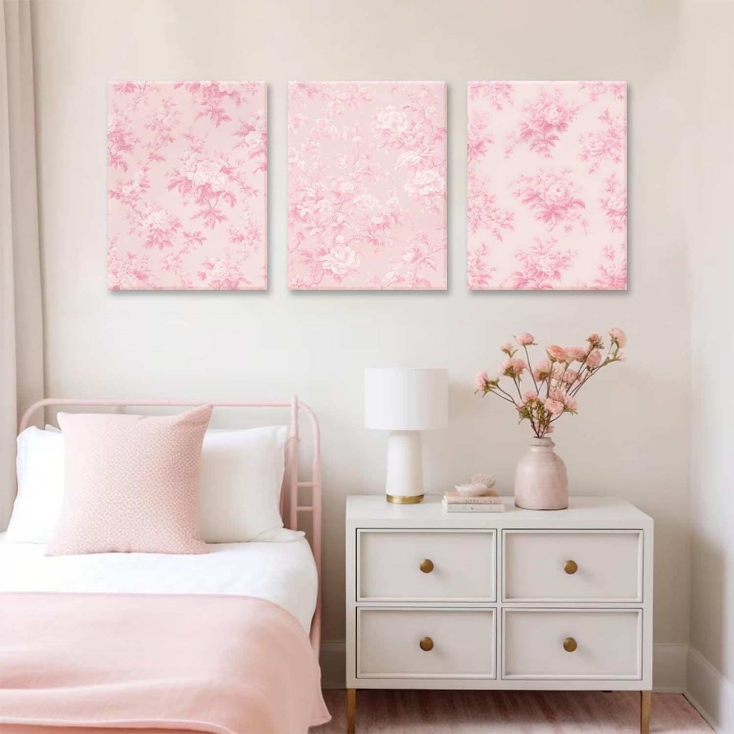 LYPHNX Framed Pink Chinoiserie Flower Canvas Wall Art light Pink Love Shack F…