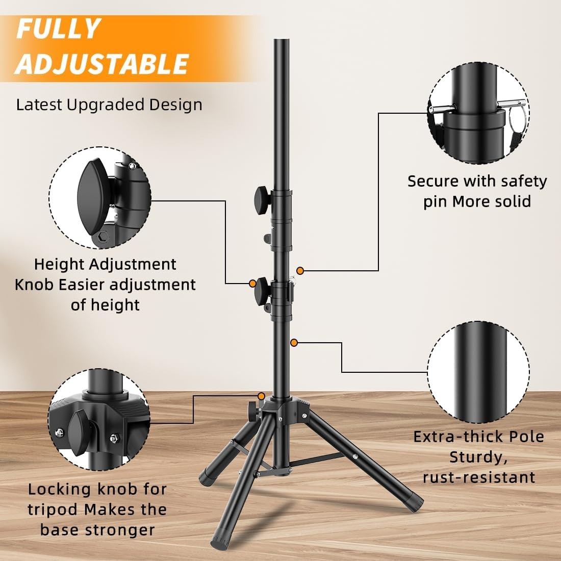Small Speaker Stands 2 Pack, 24-50 Inch Height Adjustable Speaker Tripod Stand P