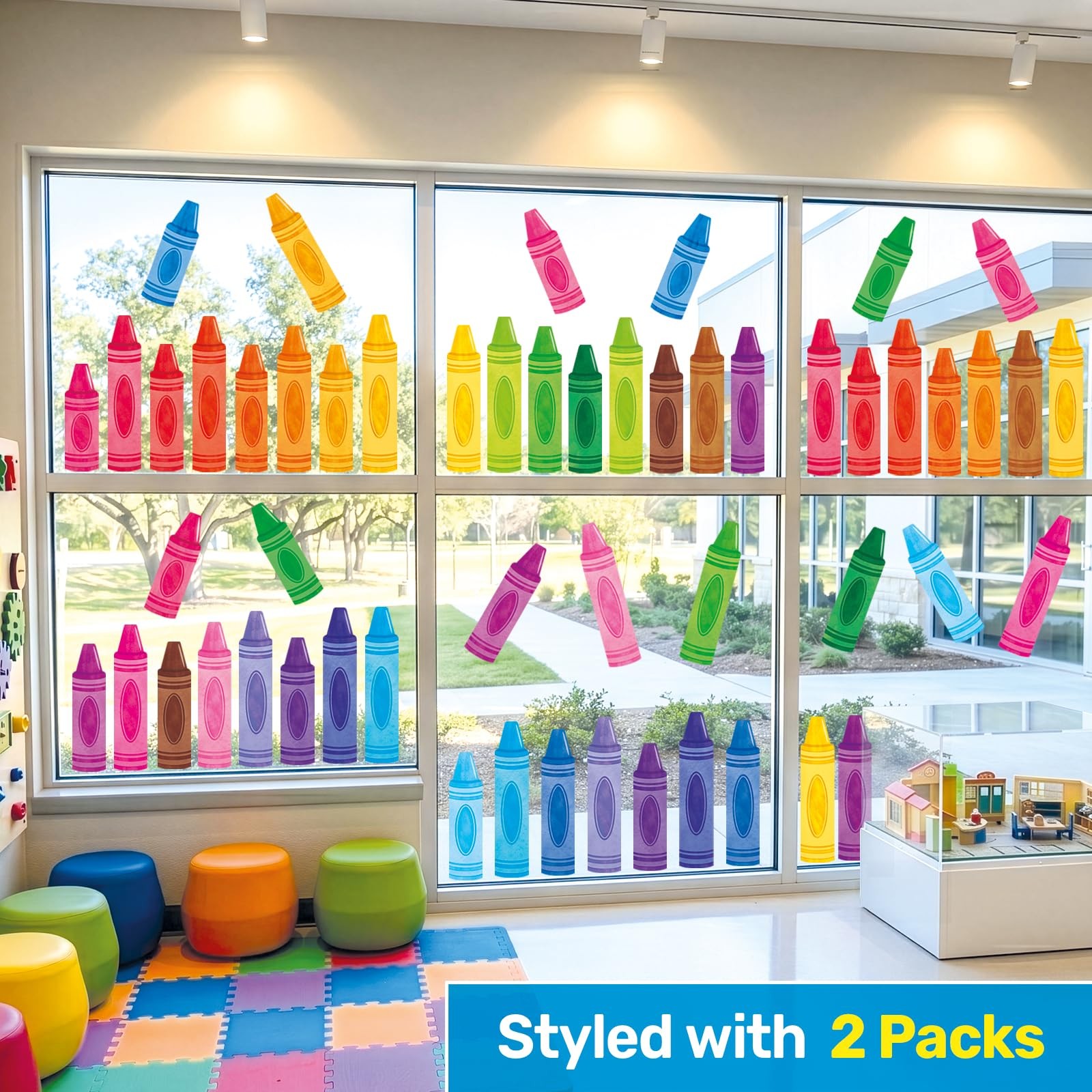 Color Crayon Window Clings – Double-Sided Pencil Window Stickers for Classroo…