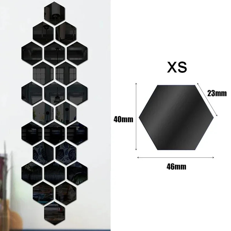 100/1pcs Hexagonal Acrylic Mirror Wall Sticker Mini Mirror Solid Paster