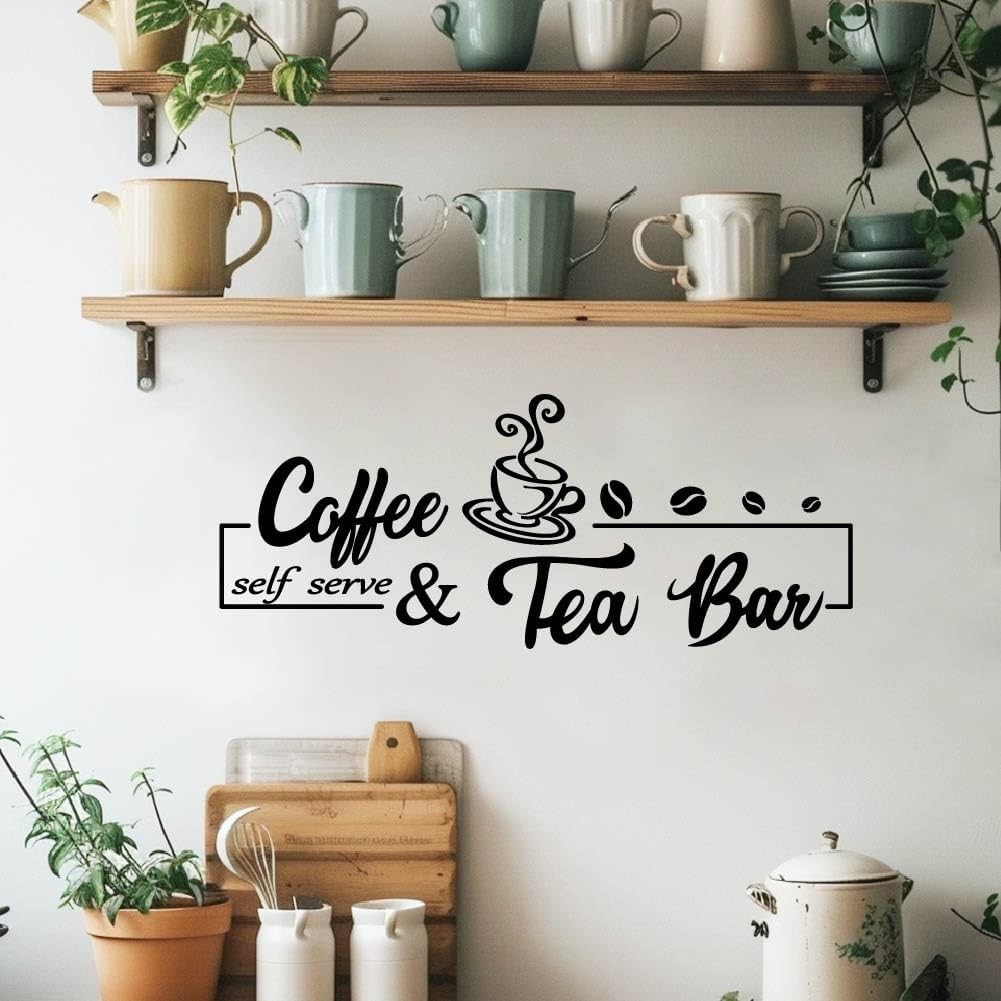 Coffee & Tea Bar Wall Sticker Vinyl Decal Removable Home Decor 23.6"x14.9"