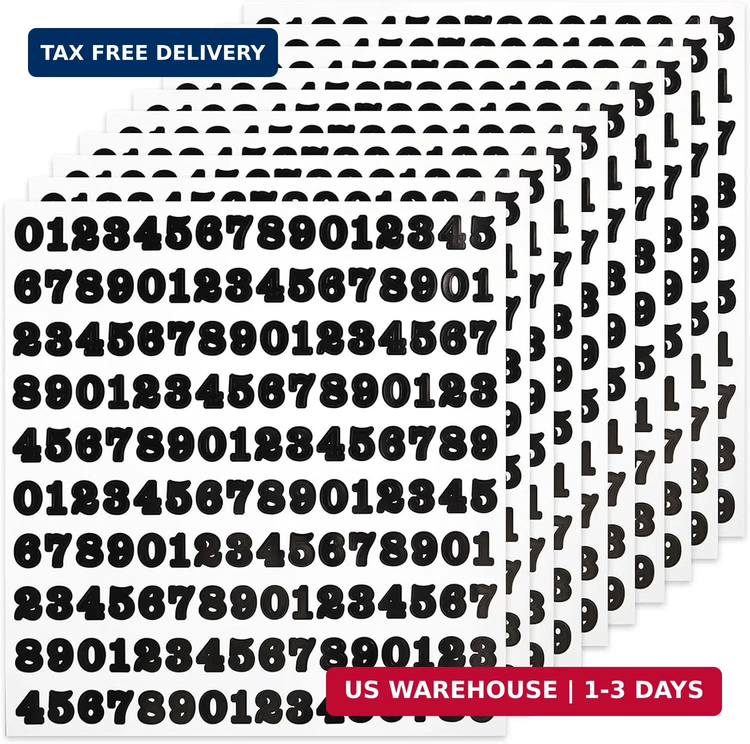 1600 Pcs Black Number Stickers 0.5 Inch, 10 Sheets Self-Adhesive Vinyl 0-9 Decal