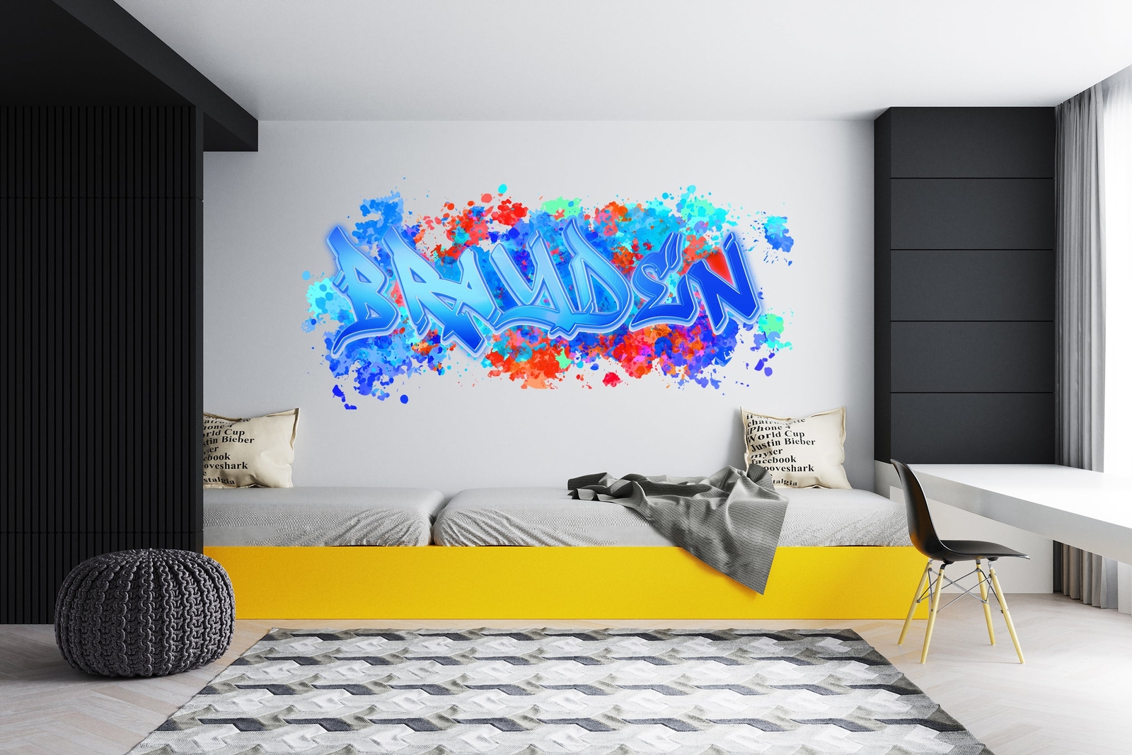Ink Splatter Blue-Tone Custom Personalized Name Wall Sticker Decal Home Decor Ar