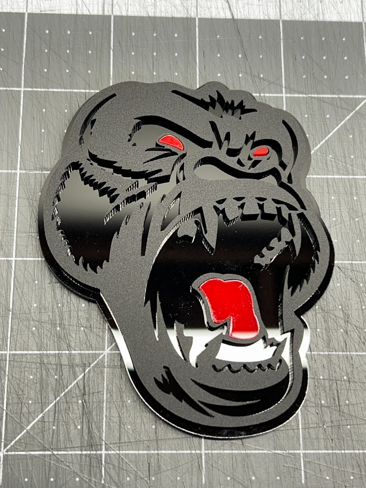 Angry Gorilla Red Eye Car Truck Emblem Badge Matte Black on Black Custom PK of 2
