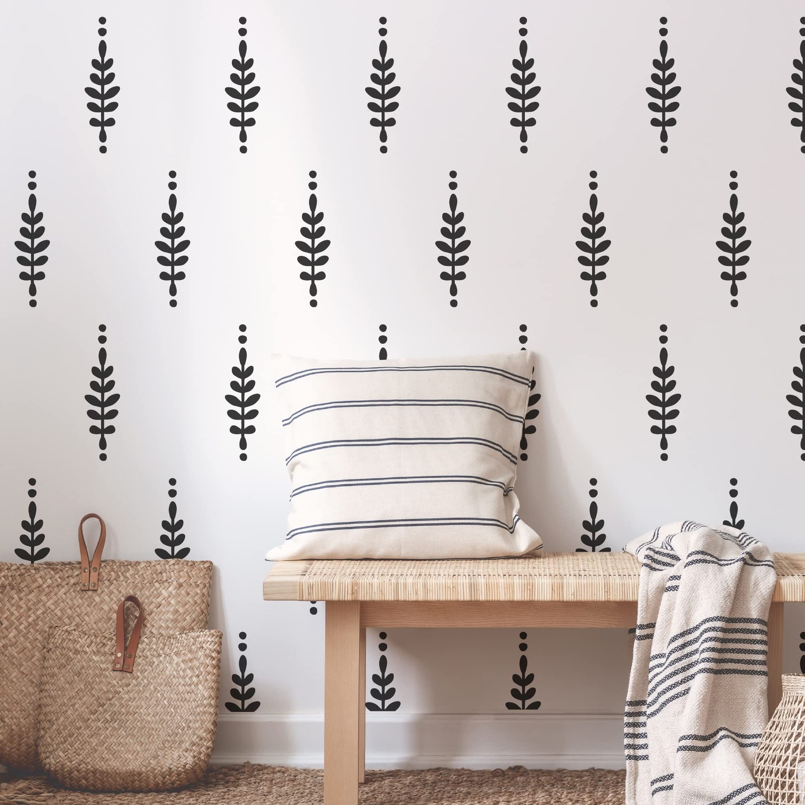 SHYJSHYJ A Room with Floral Vinyl Leaves Wall Decals, Peel and Stick Black