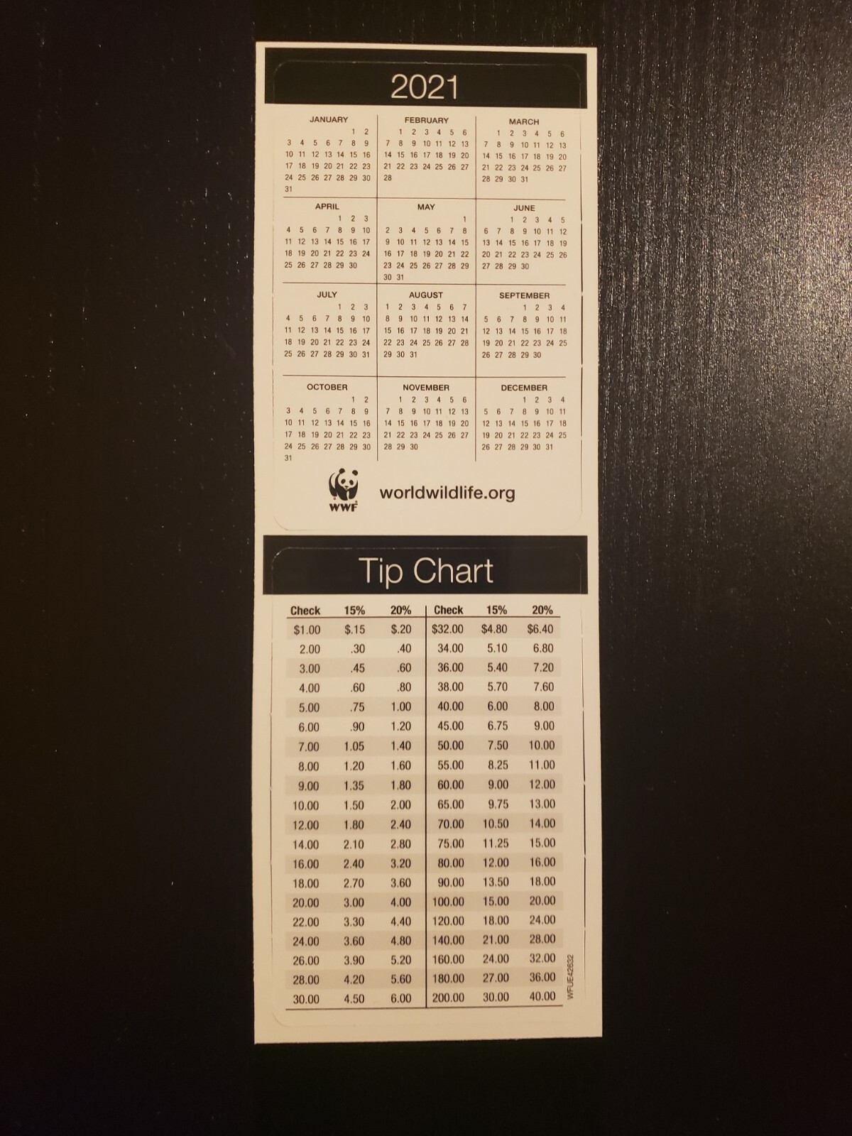 NEW World Wildlife Fund WWF 2021 Calendar Bookmark Tip Chart Card Animals Nature
