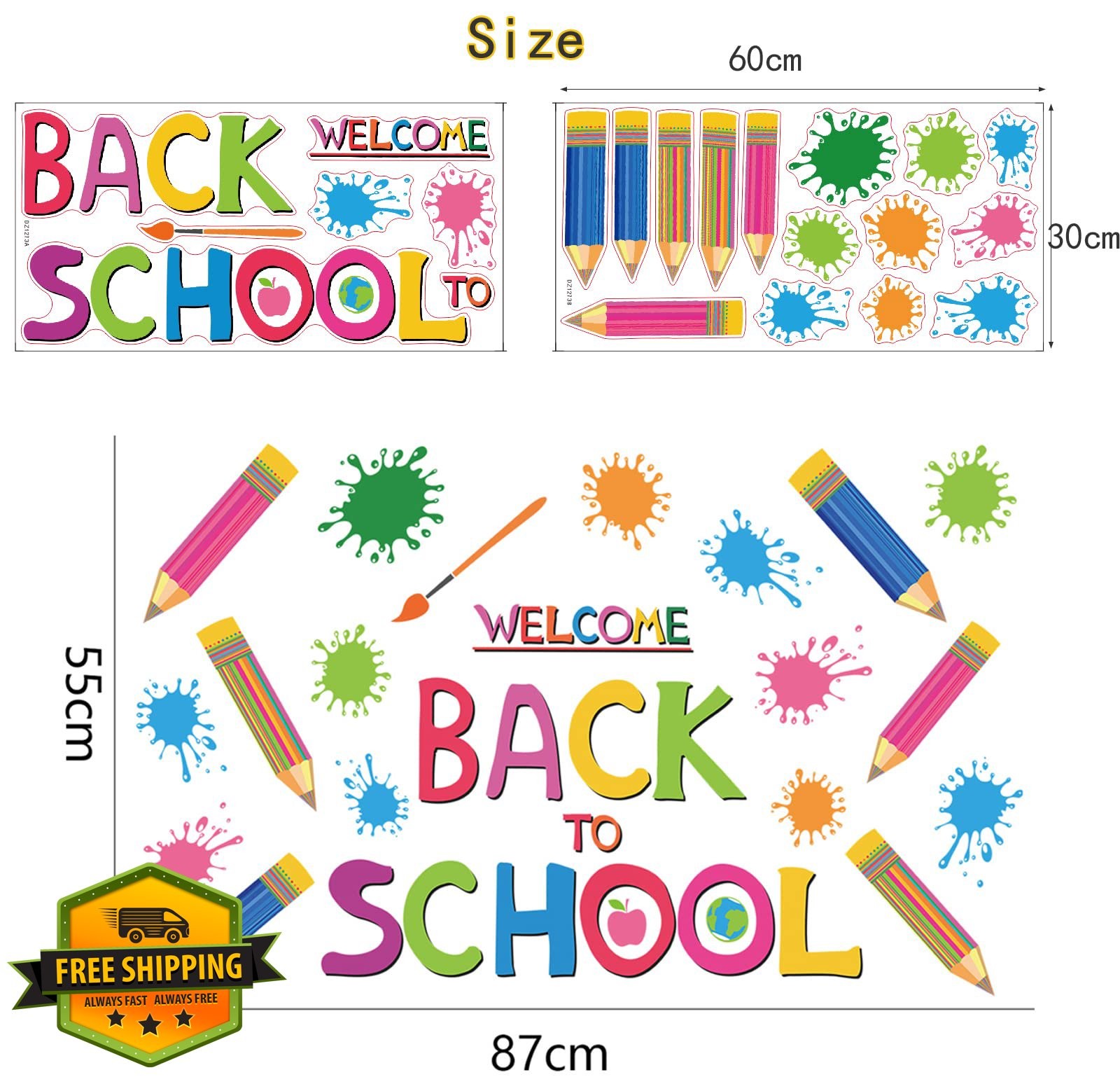 WINDVALE Back School Wall Decals Crayon