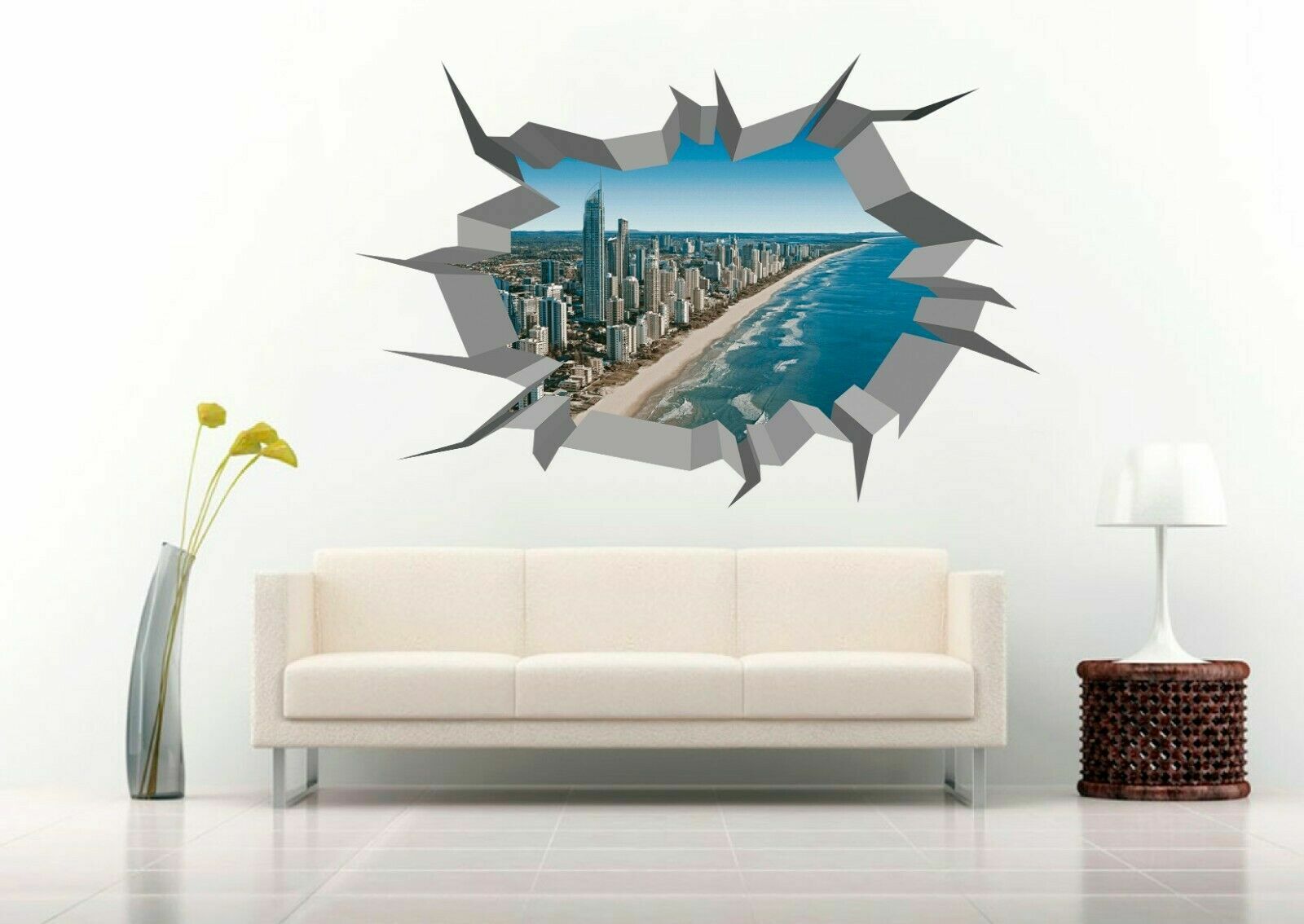 Gold Coast Australia 3D Crack Hole Wall Decal Vinyl Sticker Mural Art Decor