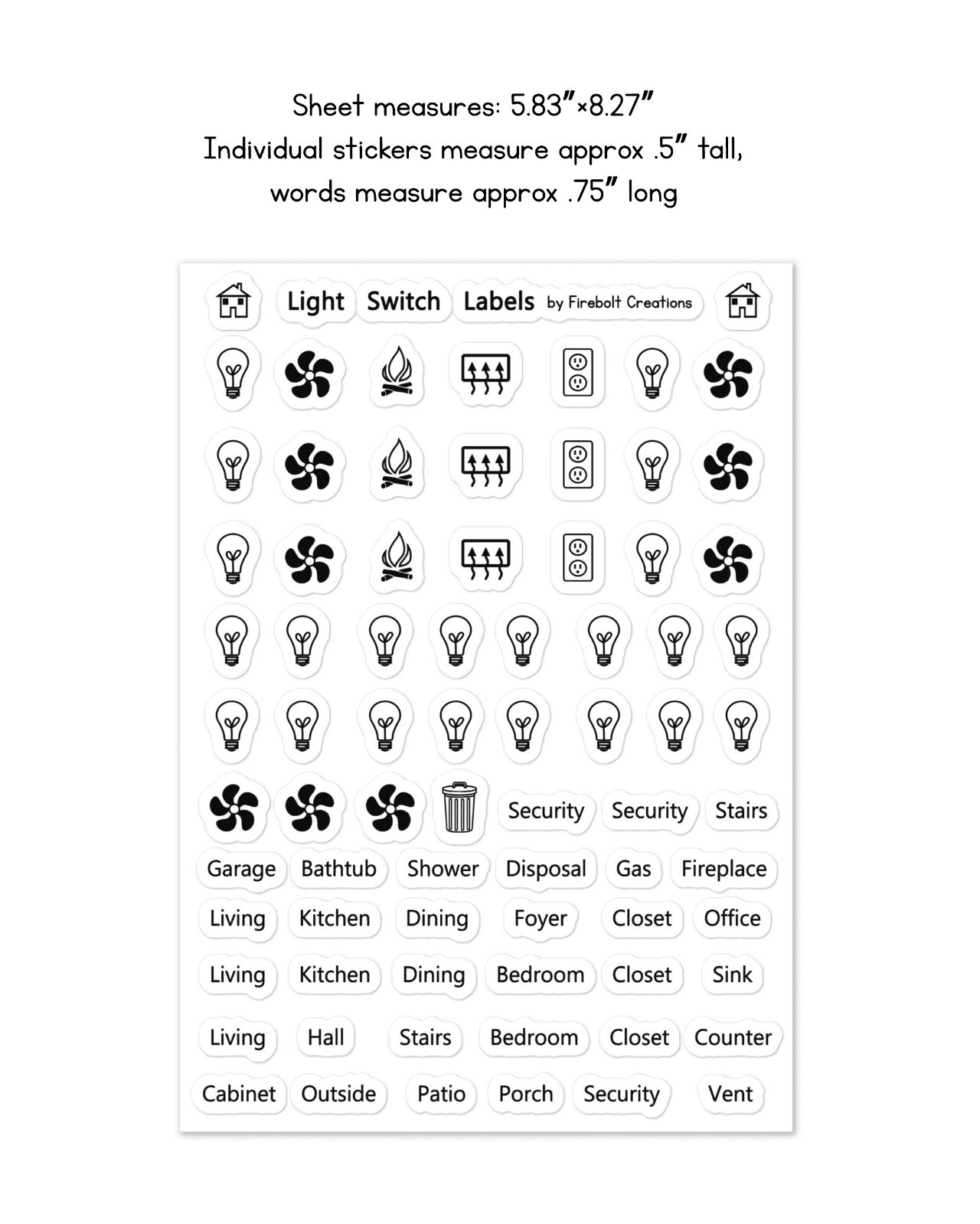 Light Switch Labels, switch plate stickers, USA, home organization decals