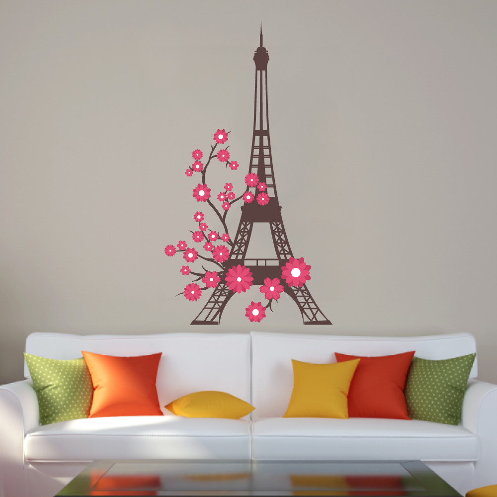 Home Bedroom Living Room Eiffel Tower Decoration Vinyl Cherry Blossom Wall Decal