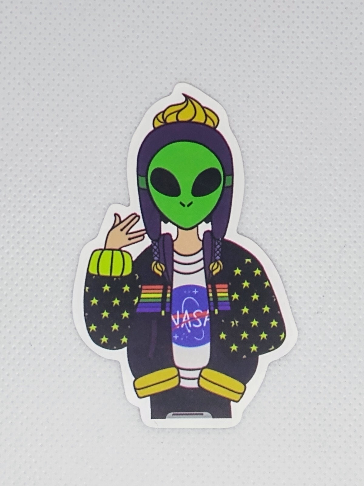 Alien Mask Wearing Hoodie Peace Sticker Decal
