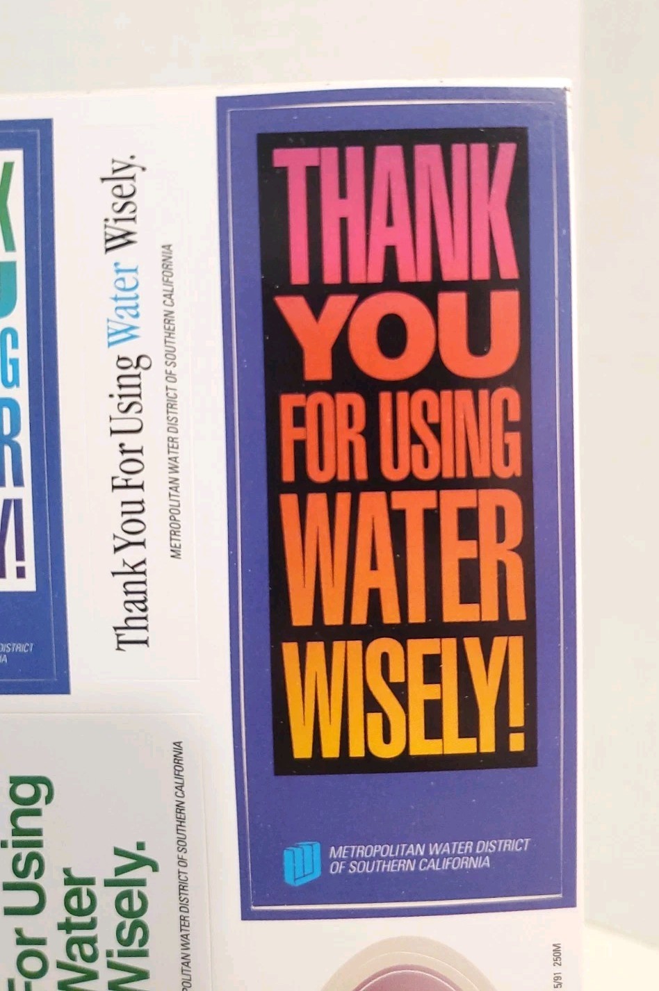 1991 Metropolitan Water District Southern California Sticker Sheet UNUSED