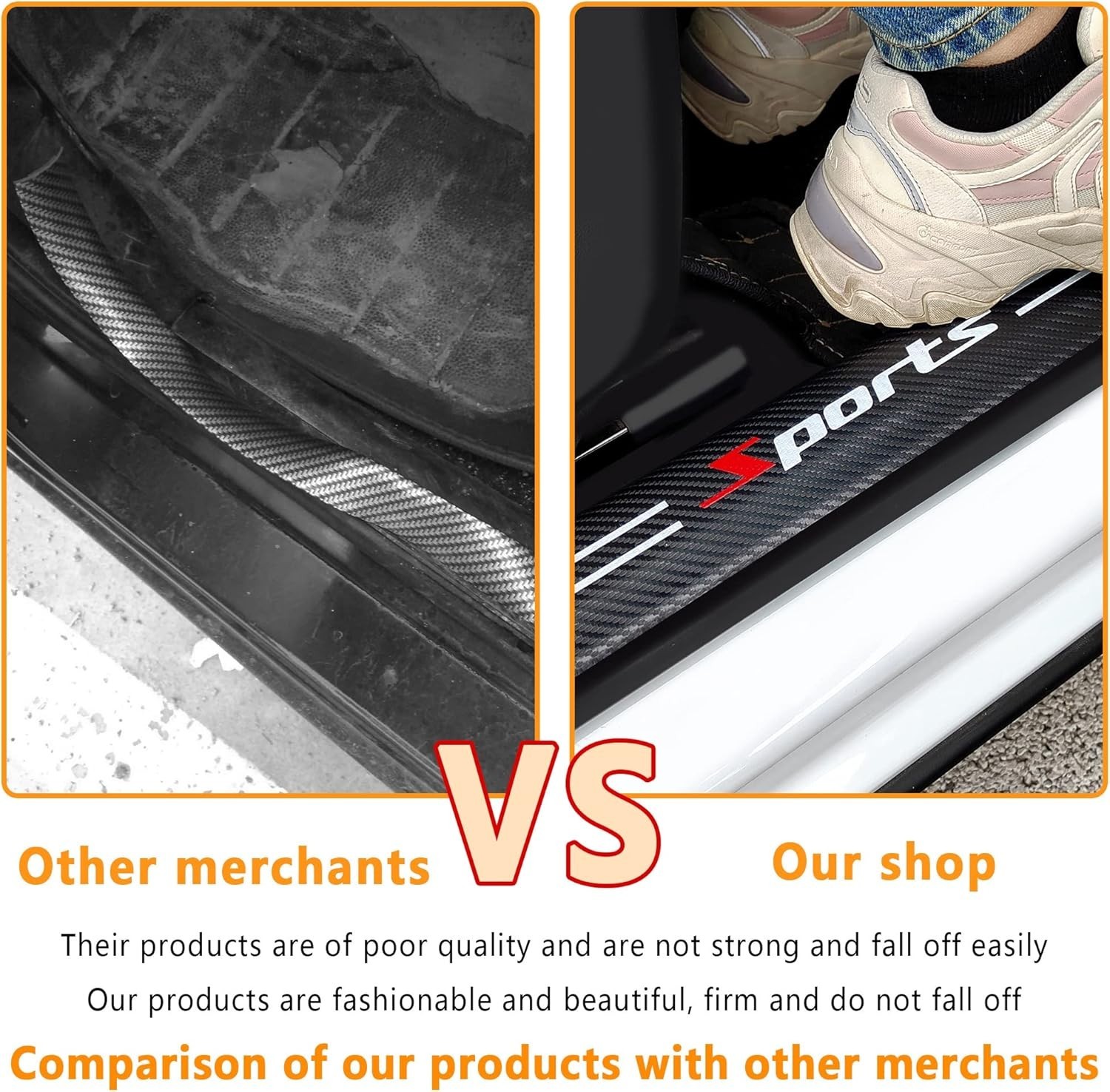 4Pcs Car Door Sill Protector,Sport Carbon Fiber Threshold Anti-Scratch Sticker