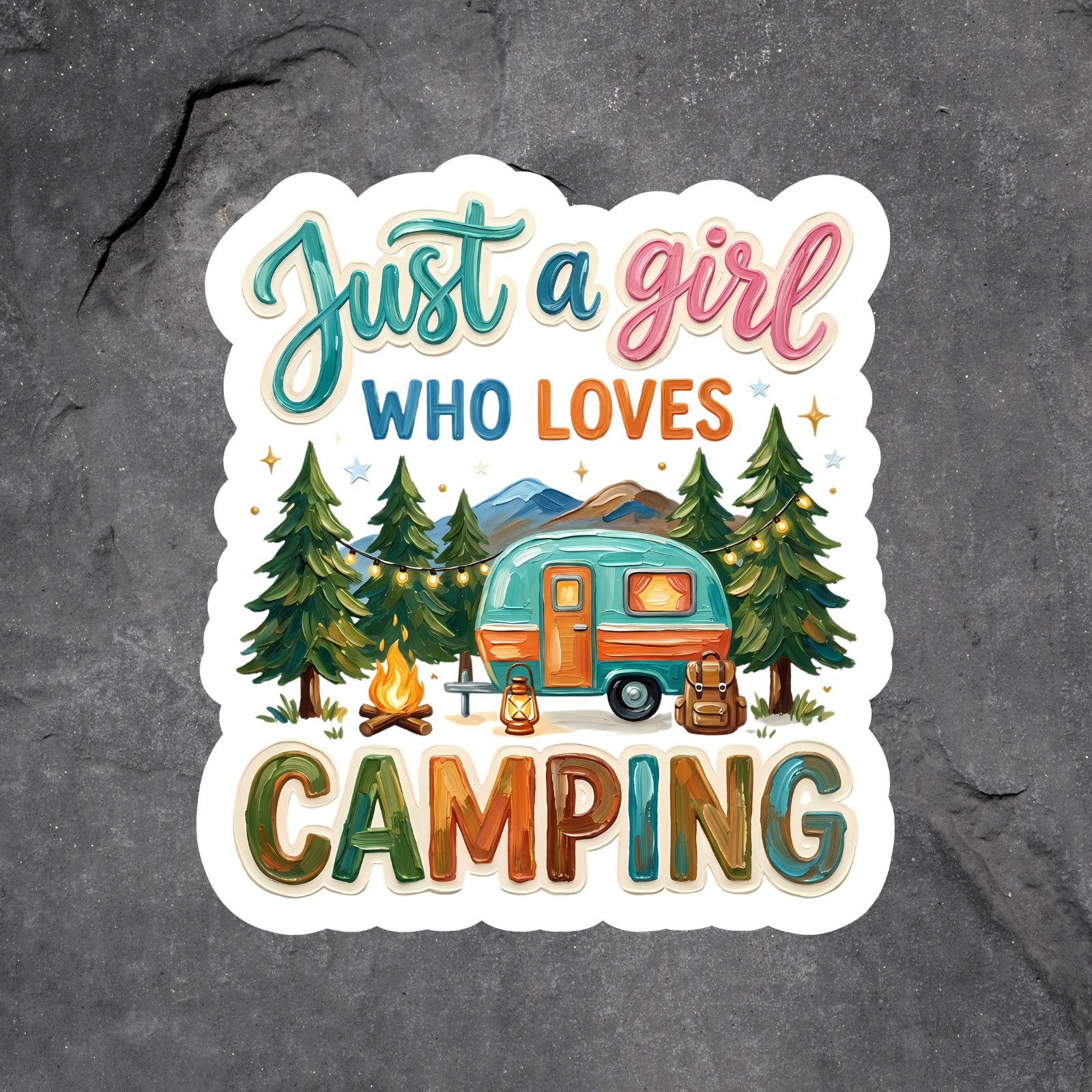 Camping Girl Sticker Vinyl Decal Cute Camper Outdoors Adventure Nature