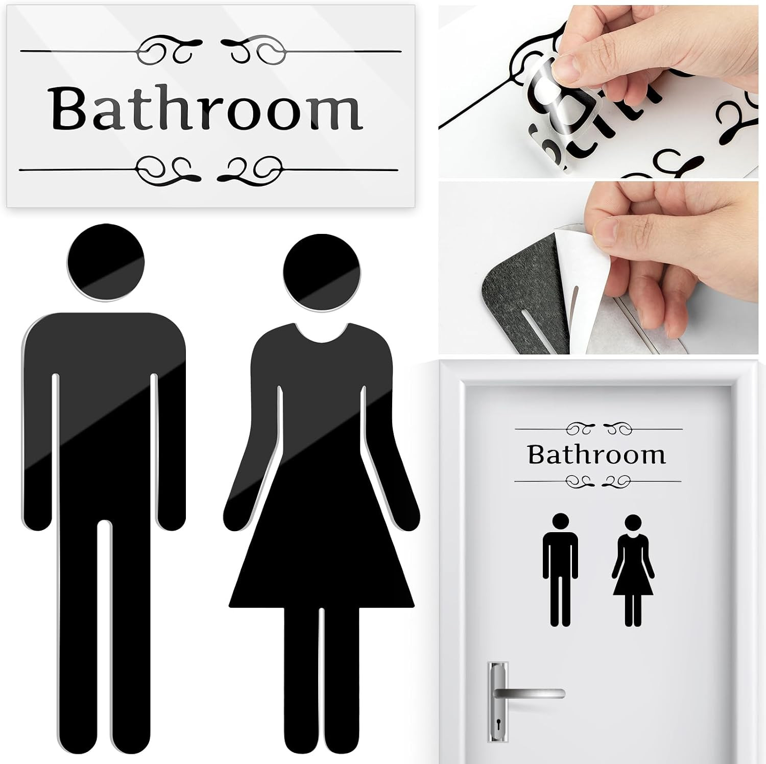 Bathroom Stickers for Door, Acrylic Adhesive Men and Women Door Signs | Toilet W