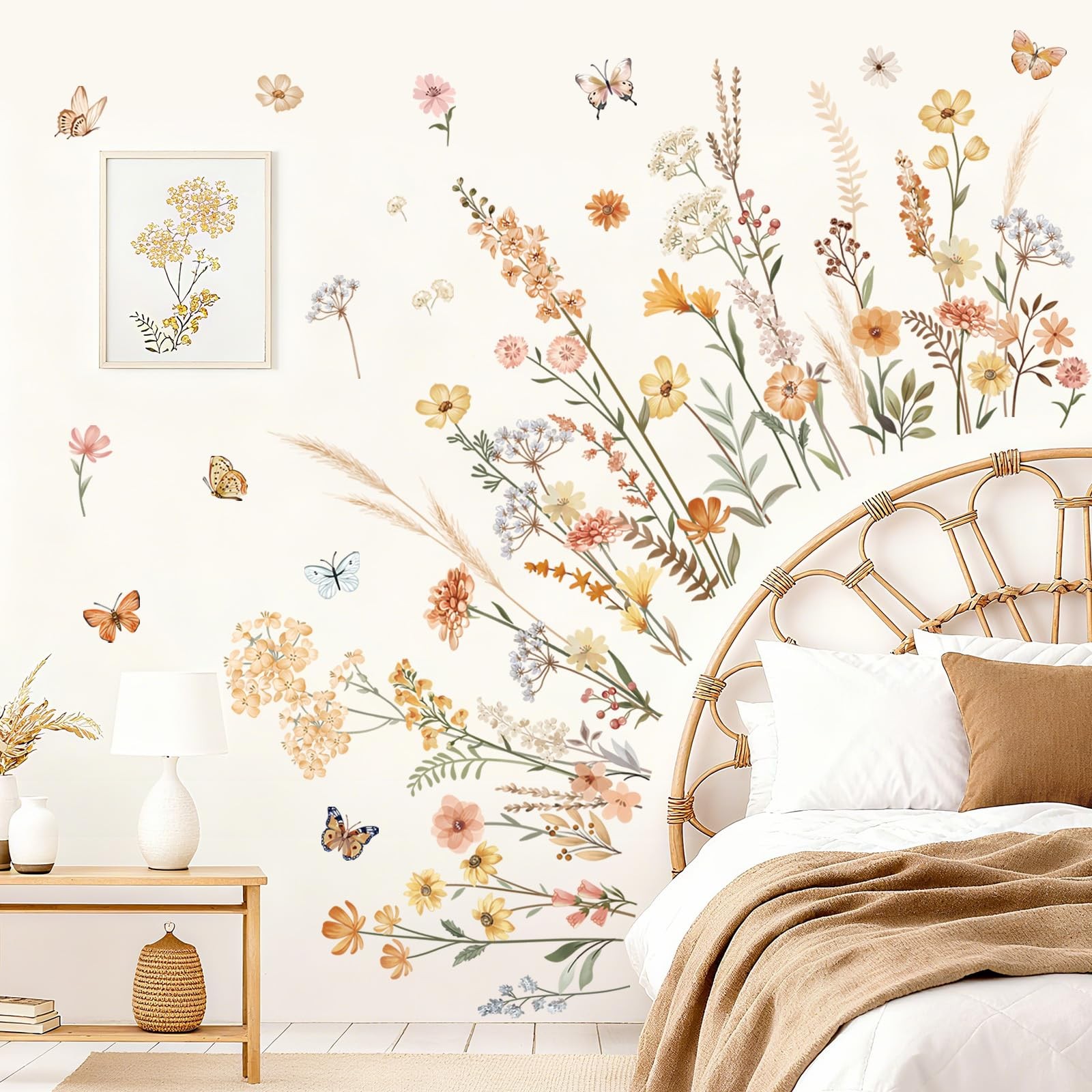 Boho Wildflower Wall Stickers Flowers Floral Grass Peel and Stick Wall Art De…