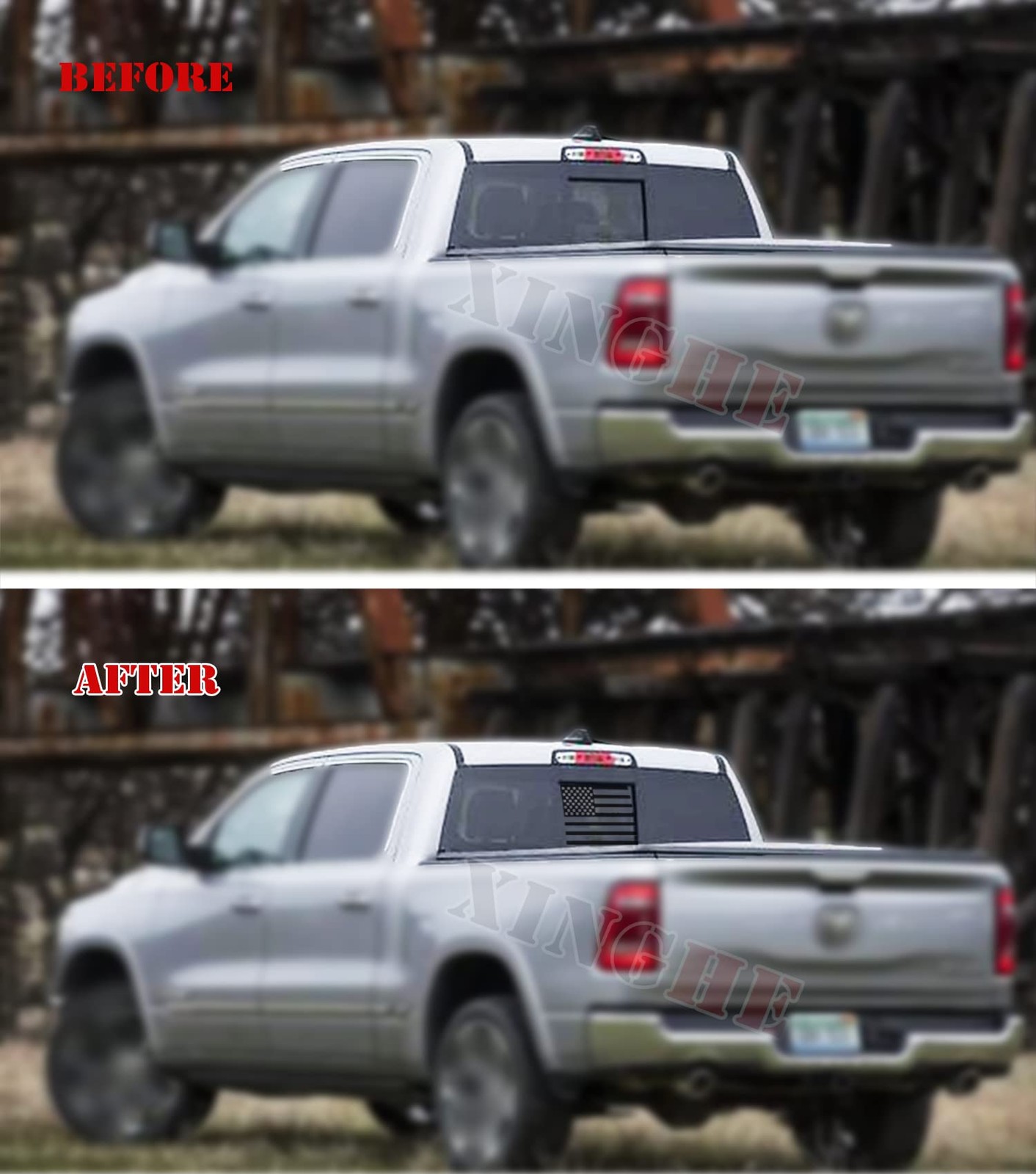 for 2019-2025 Chevy Silverado GMC Sierra, Rear Middle Window American Flag Decal