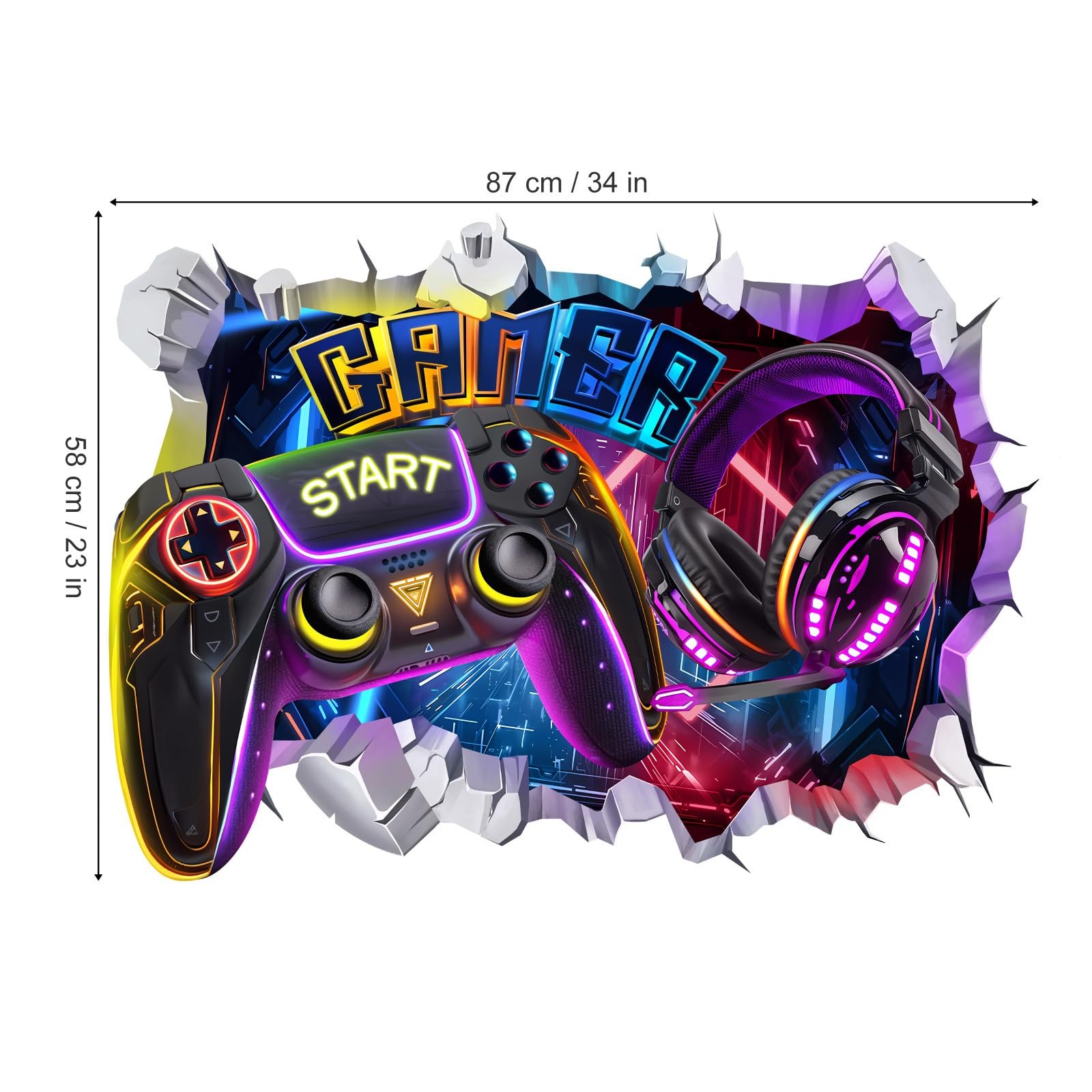 Large 3D Game Wall Decals Gamer Controller Video Gaming Joystick Wall Sticker…