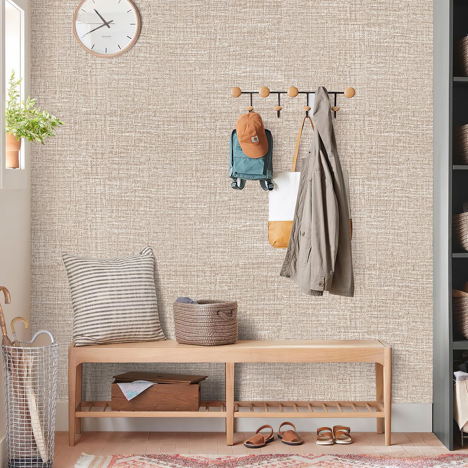 Amiya Grasscloth Khaki Wallpaper 17.3"x80" Peel and Stick Tan Textured Fabric…