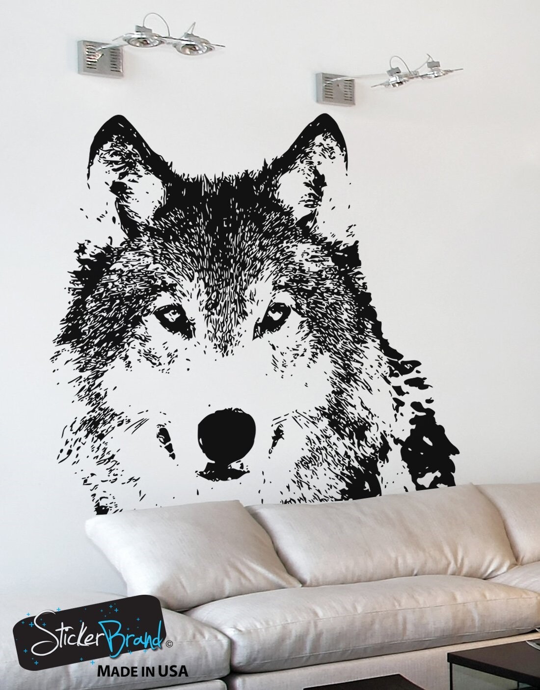 Wolf Face Wall Decal. Outdoors theme decor. #521