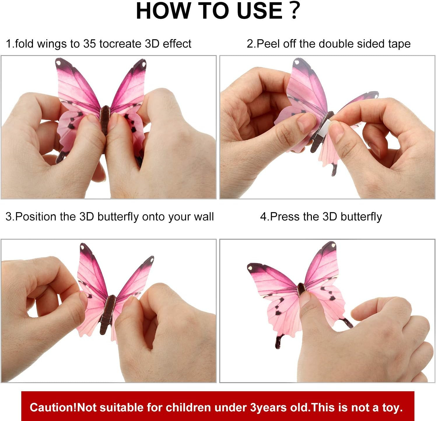 Outus 96 Pcs 3D Butterfly Wall Decor Glow in the Dark Butterfly Wall Decals Stic