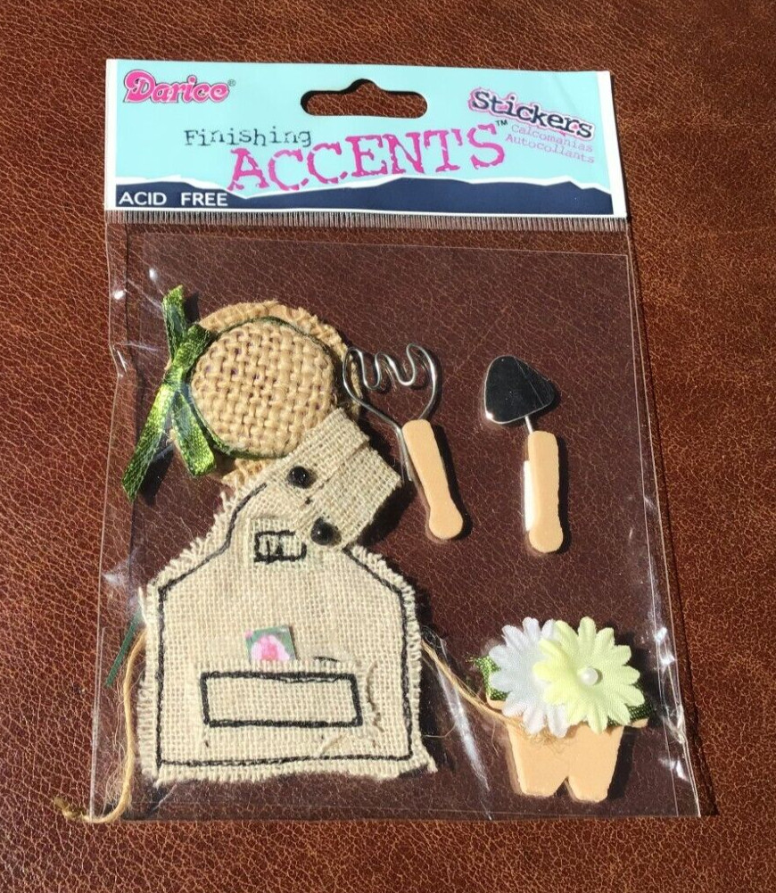 Darice Finishing Accents GARDENING GEAR Stickers NIP NLA Real Burlap