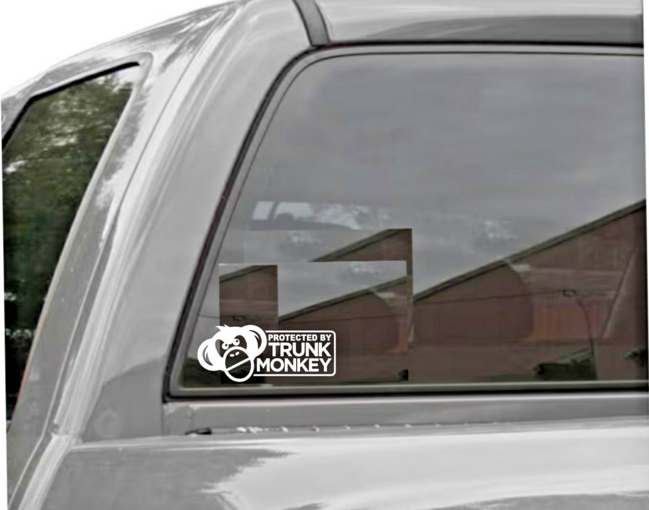 PROTECTED BY TRUNK MONKEY Vinyl Decal Sticker Button Funny Meme Chimpanzee JDM