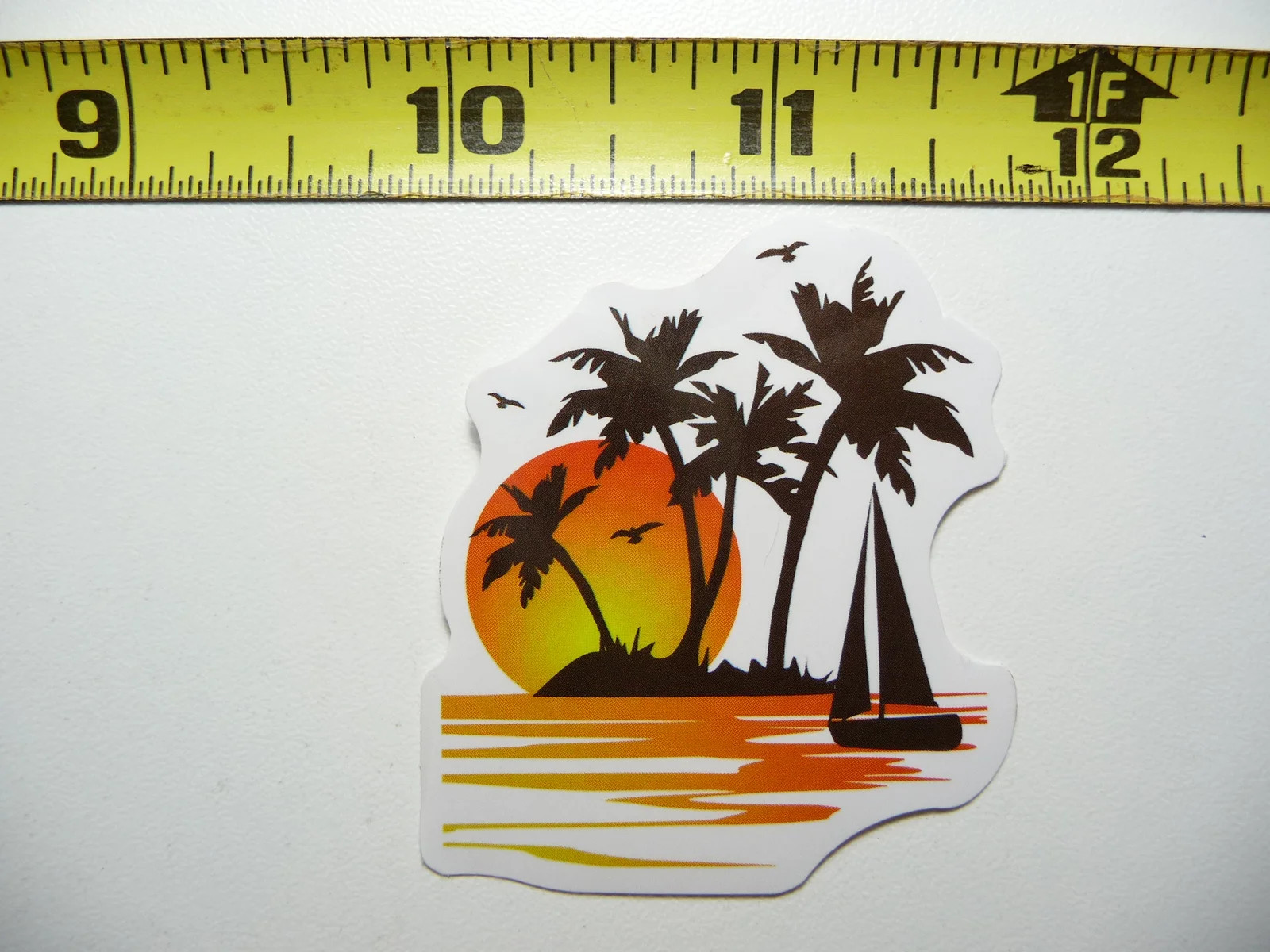 SUNSET SAILBOAT TREES ISLAND SMALL STICKER DECAL TROPIC SCENE VACATION TRIP