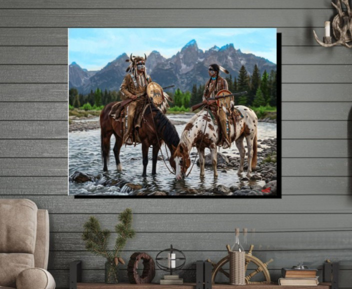 Native American Indian Chief & Buffalo, Best Friends Gallery Canvas Wrap SN/LE
