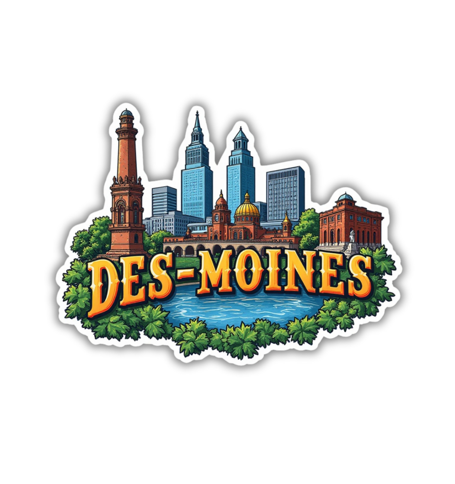 Des Moines Iowa Fridge Magnet or Laptop Sticker