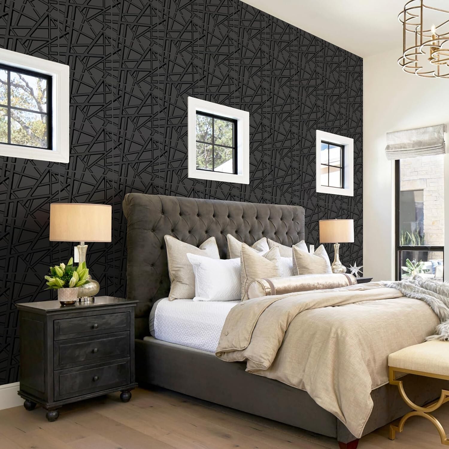33 Pack 3D Wall Panels for Interior Wall Decor, 12"X12" Black Accent Textured