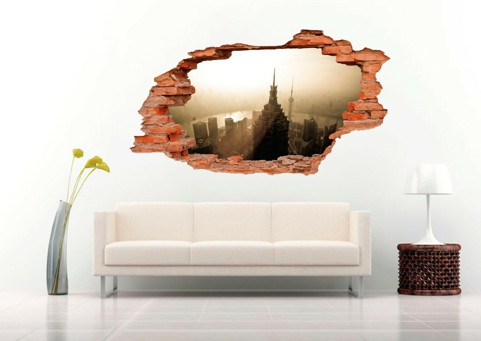 Shanghai Aerial View 3D Wall Decal Removable Vinyl Sticker Mural Wall Art Decor