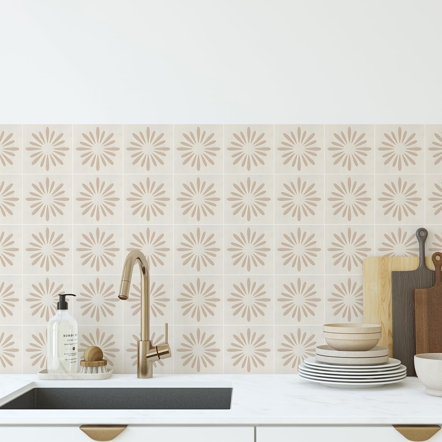 30 Pack, 4×4 Inch Neutral Peel and Stick Vinyl Decals, Modern Geometric Sunbu…