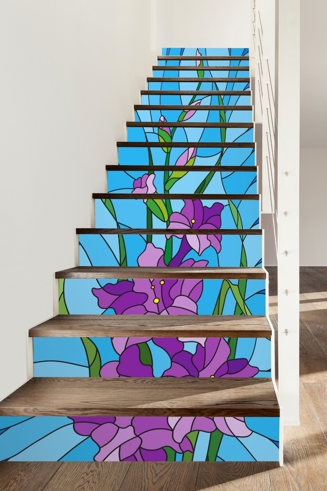 3D Blue Purple Flower AZ505 Stair Risers Decoration Mural Vinyl Wallpaper Kay