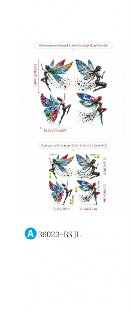 Butterfly Fairy Wall Stickers Decals – 4pcs Vinyl Home Decor Spring Gift