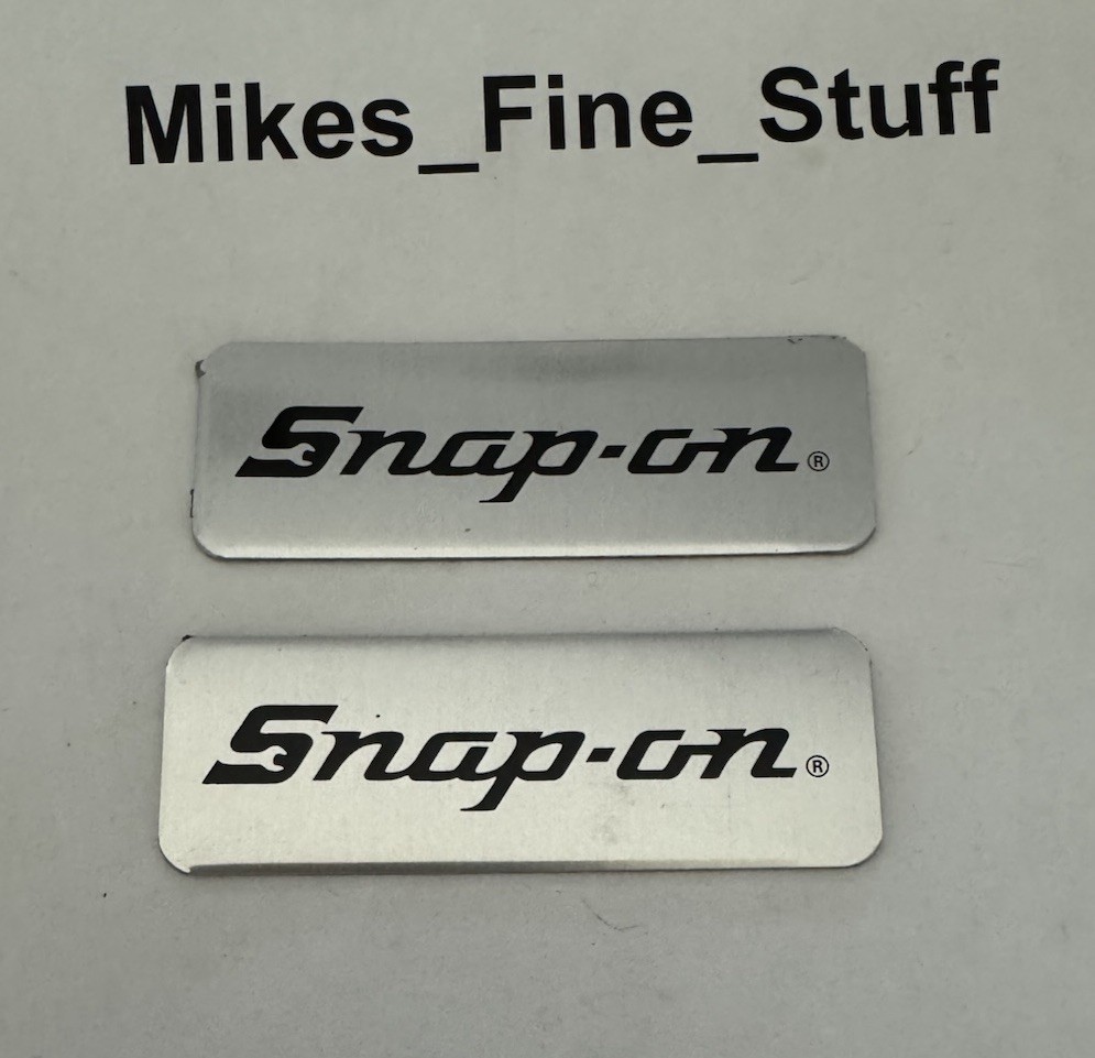 TWO (2) SNAP-ON TOOLBOX LOGO Vise Badge Aluminum Emblem Sticker Decal IRREGULAR