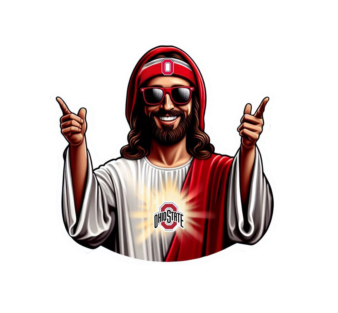 Jesus is an Ohio State sports fan 100% waterproof vinyl sticker – several sizes