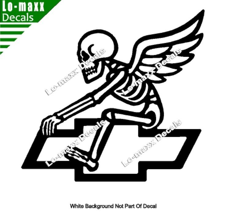 Chevy Bowtie Reaper Skeleton Wings Car Truck Die Cut Vinyl Decal Sticker