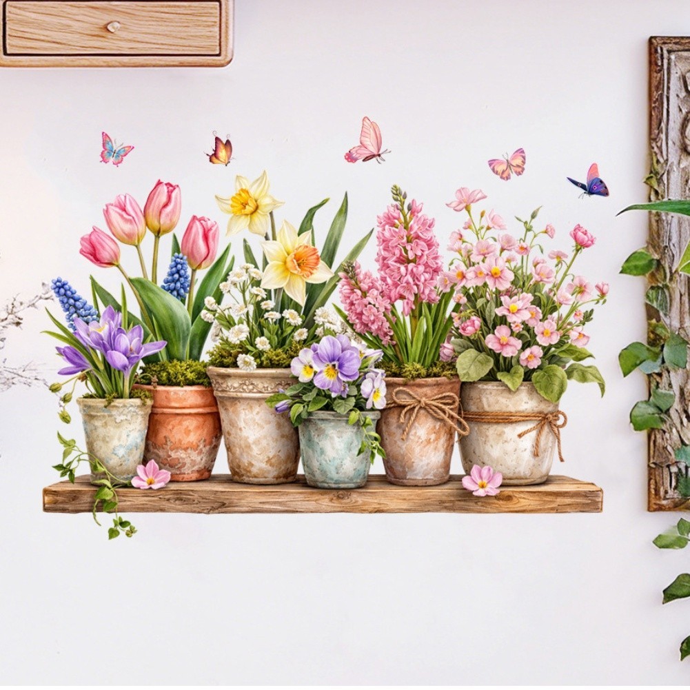 Tulip Themed Wall Decals PVC for material Waterproof for Kitchen Bedroom Decor