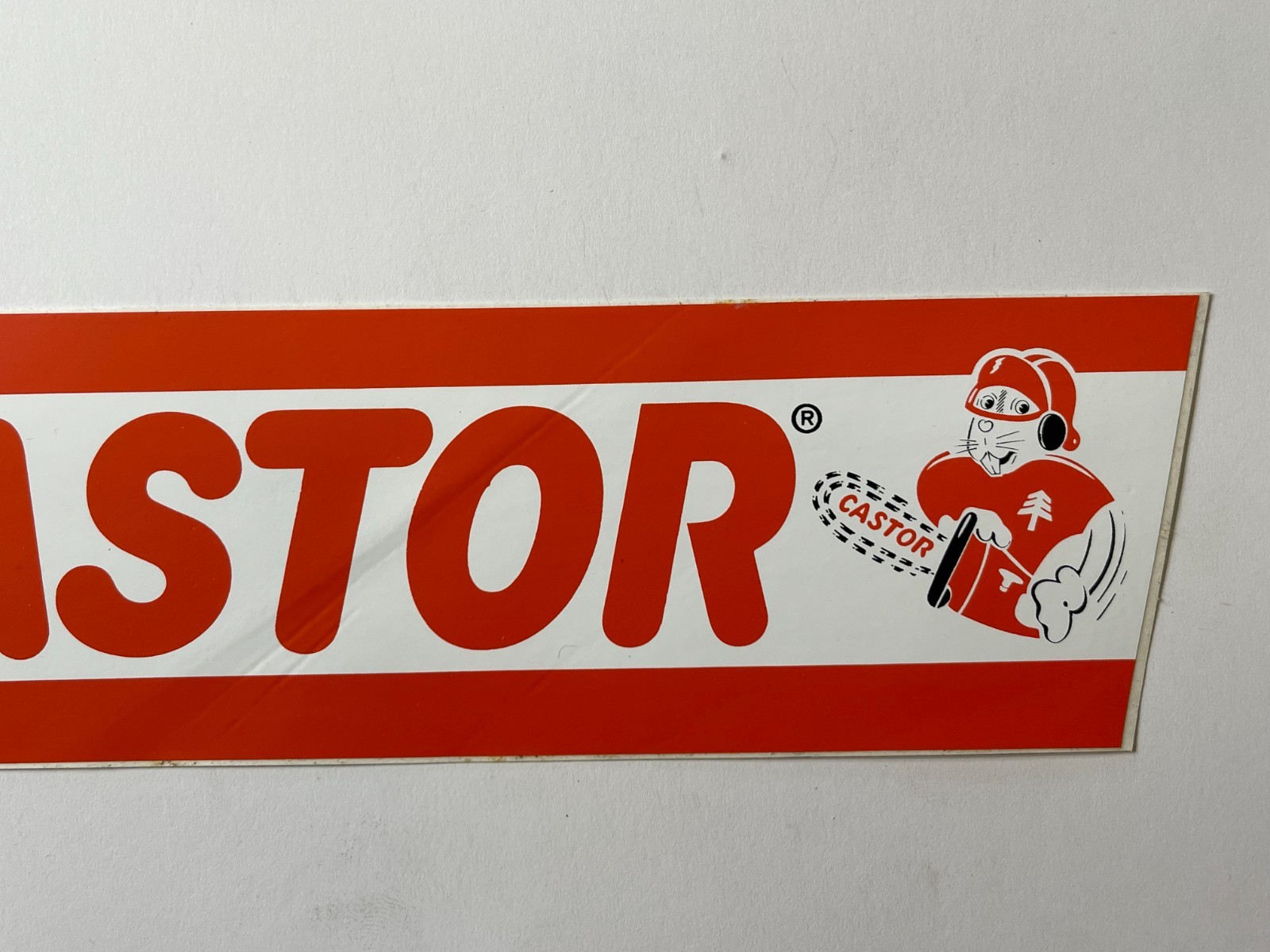 Vintage Castor Bumper Sticker Dealer Chainsaw & Logo – (9 in) Glossy