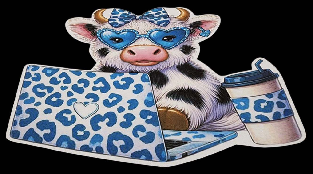 Blue White Highland Cow Animal Waterproof Car Decal Wall Poster Vinyl Sticker