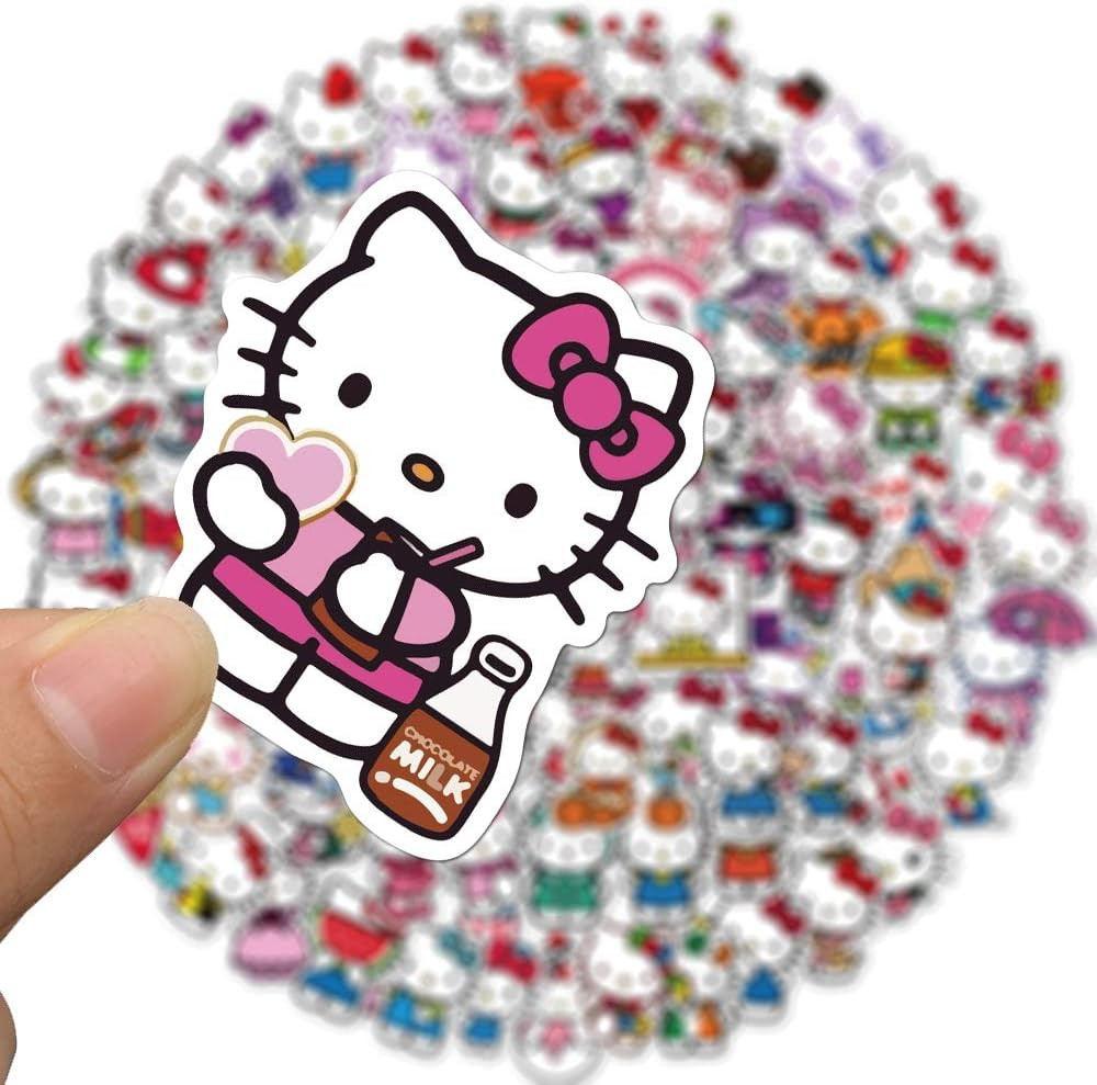 100Pcs Hello Kitty Stickers Pack Kitty White Theme Waterproof Sticker Decals for