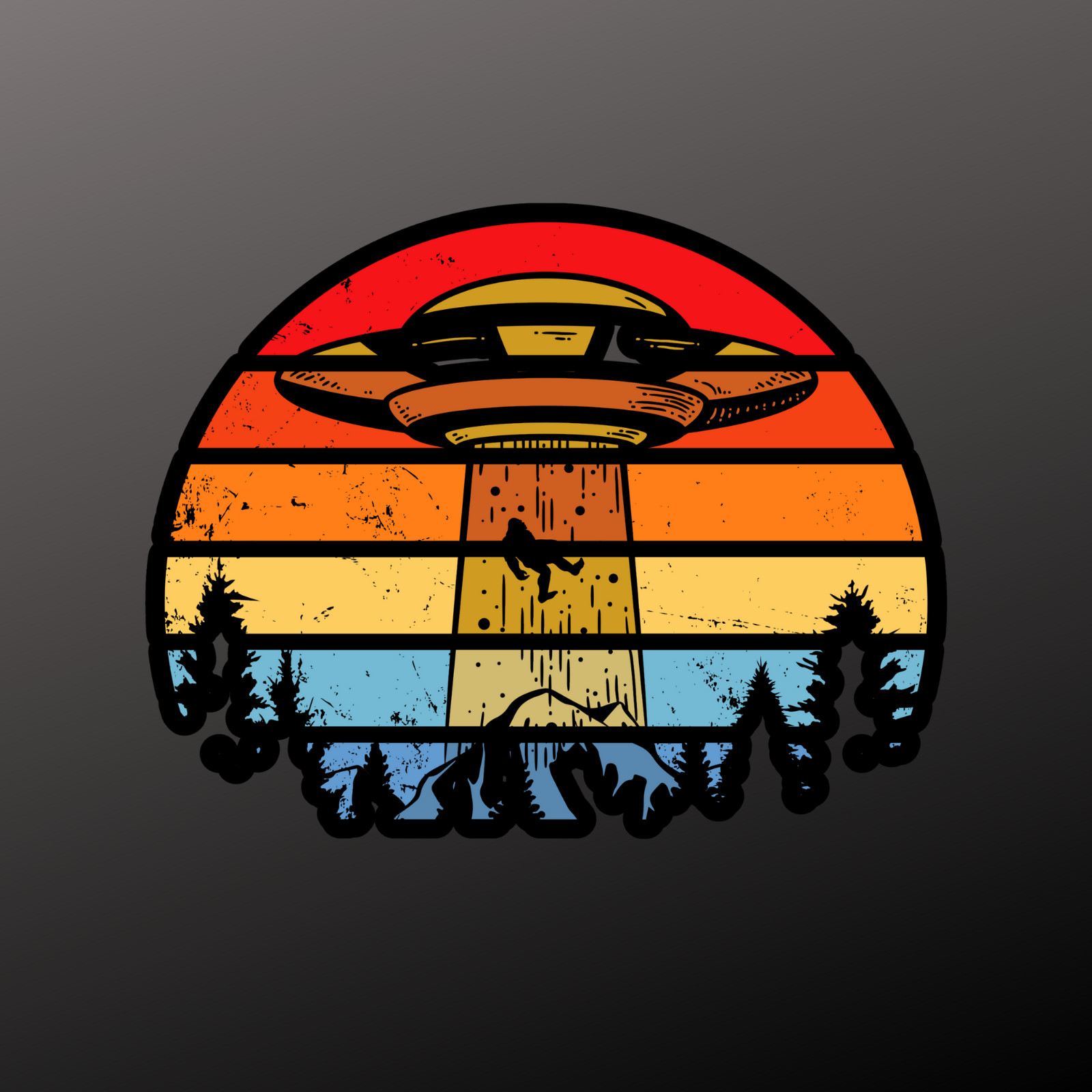 UFO alien sticker vinyl decal bigfoot sasquatch abduction sunset cryptid