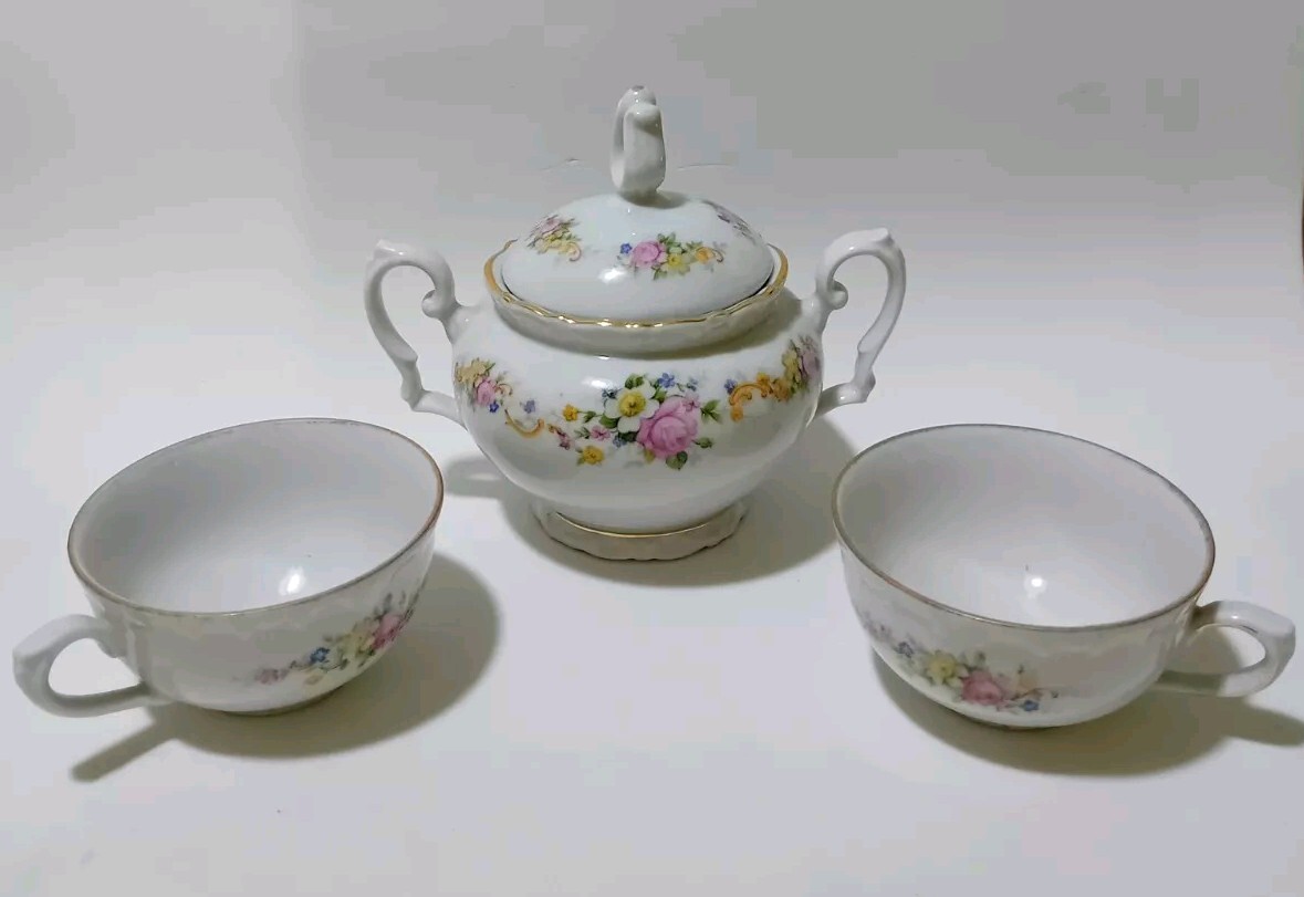 Vintage ☆ Sugar Bowl Set And 2 Ceramic Cups Cm 11 X 4.5 X 2